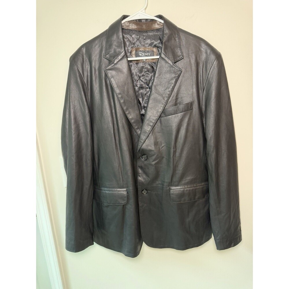 REMY Vtg Lambskin Leather Blazer 2 Button Dress Jacket 42 Black Soft Designer